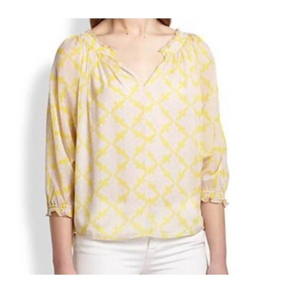 Diane Von Furstenberg Bryn Silk Chiffon Blouse Size 2 Yellow Beige Flowy Top - Picture 3 of 13